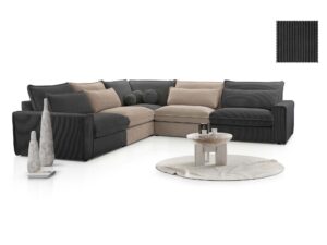 Miniaturka 11 - Grafitowy narożnik modułowy sztruksowy z beżowymi poduszkami