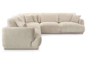 Miniaturka 3 - Kremowy narożnik sztruksowy zaokrąglony z miękkimi poduszkami oparcia