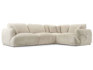 Miniaturka 5 - Kremowy narożnik sztruksowy duży z miękkimi poduszkami oparcia