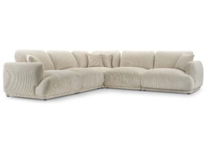 Miniaturka 1 - Duży kremowy narożnik sztruksowy modułowy z poduszkami dekoracyjnymi