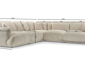 Miniaturka 4 - Narożnik kremowy sztruksowy modułowy z wymiarami technicznymi