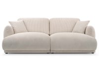 Kremowa sofa sztruksowa trzyosobowa z miękkimi siedziskami