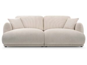 Miniaturka 25 - Kremowa sofa sztruksowa trzyosobowa z miękkimi siedziskami