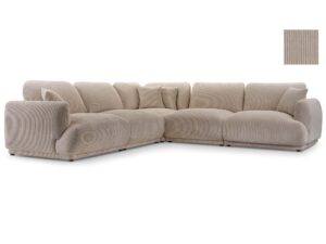 Miniaturka 7 - Duży narożnik beżowy sztruksowy zaokrąglony z próbnikiem tkaniny