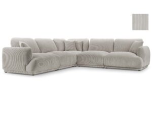 Miniaturka 9 - Jasnoszary narożnik sztruksowy duży zaokrąglony z miękkimi poduszkami