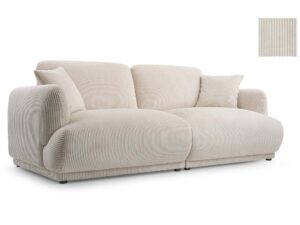 Miniaturka 4 - Kremowa sofa sztruksowa trzyosobowa z miękkimi poduszkami oparcia