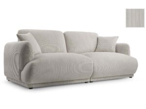 Miniaturka 7 - Jasnoszara sofa sztruksowa trzyosobowa z miękkimi poduszkami