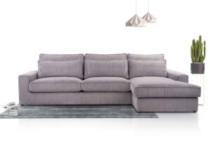 Miniaturka 12 - Szary narożnik sztruksowy z prawą ottomaną w aranżacji z dodatkami