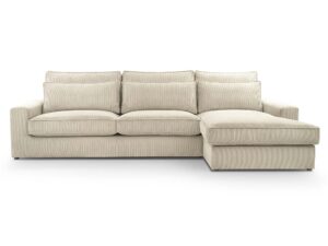 Miniaturka 3 - Kremowy narożnik sztruksowy z prawą ottomaną pełna sylwetka