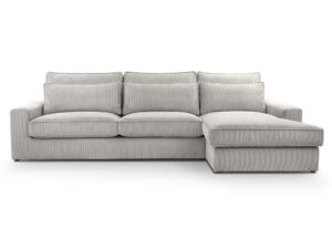 Miniaturka 7 - Jasnoszary narożnik sztruksowy z prawą ottomaną pełna sylwetka