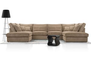 Miniaturka 17 - Jasny szary narożnik U z funkcją spania i pojemnikiem