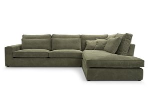 Miniaturka 11 - Musztardowy narożnik sztruksowy z otomaną i miękkimi poduszkami