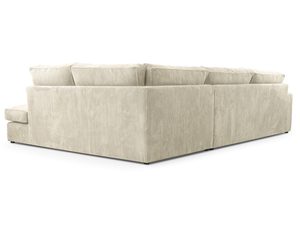 Miniaturka 7 - Narożnik sztruksowy kremowy z szezlongiem i prążkowaną tapicerką