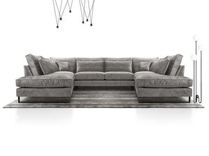 Miniaturka 6 - Tapicerowany narożnik U szary w stylizowanym wnętrzu z lampą