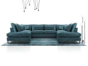 Miniaturka 5 - Morski narożnik U w aranżacji z lampą wiszącą i dywanem