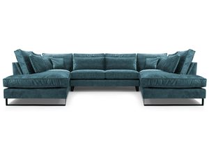 Miniaturka 2 - Welurowy narożnik U w kolorze morskim z czarnymi metalowymi nogami