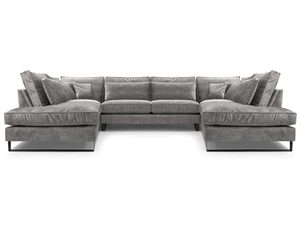 Miniaturka 3 - Szary narożnik tapicerowany w kształcie U z miękkimi poduszkami