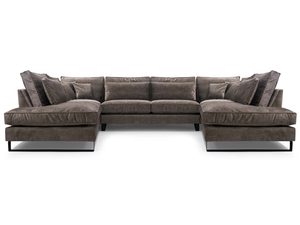 Miniaturka 4 - Narożnik U brązowy welurowy z głębokimi siedziskami i poduszkami