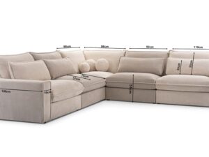 Miniaturka 6 - Narożnik kremowy sztruksowy modułowy z wymiarami