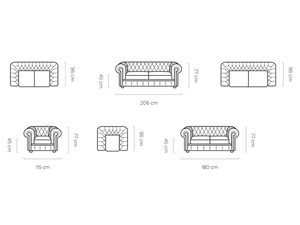 Miniaturka 5 - Zestaw Chesterfield sofa fotel puf wymiary rysunek techniczny