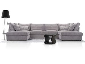 Miniaturka 9 - Tapicerowany narożnik U beżowy z szerokimi siedziskami