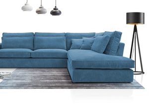 Miniaturka 14 - Granatowy narożnik tapicerowany mini w prążkowanej tkaninie