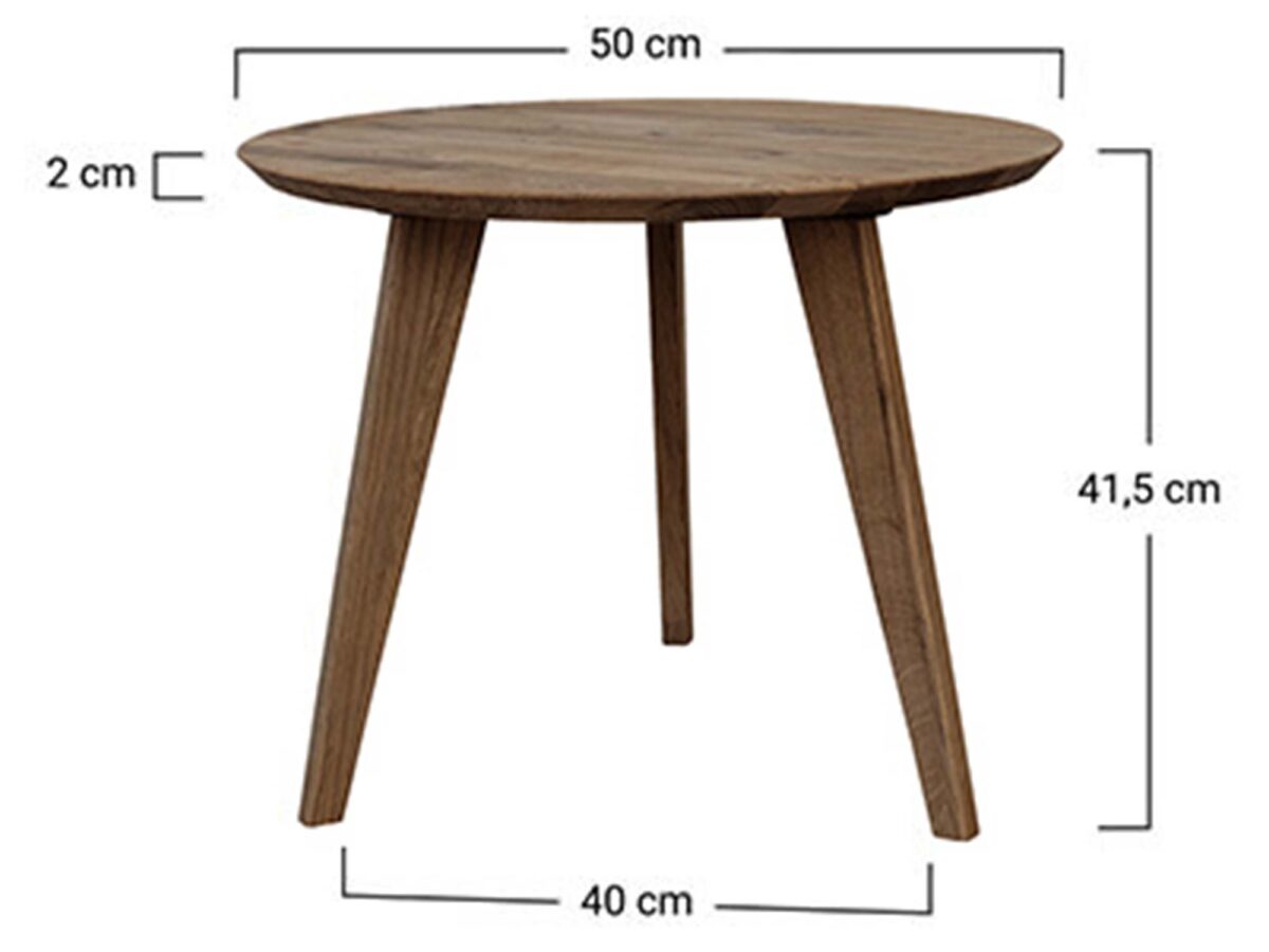 Okrągły stolik kawowy drewniany dębowy z wymiarami technicznymi Okrągły stolik kawowy drewniany dębowy z wymiarami technicznymi