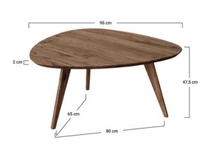 Miniaturka 1 - Schemat wymiarów stolika kawowego dębowego trójkątnego 96x80cm