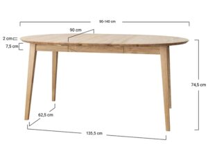 Miniaturka 20 - Schemat wymiarów stołu dębowego rozkładanego owalnego 90-140cm