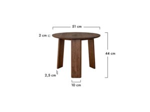 Miniaturka 9 - Schemat wymiarów stolika kawowego okrągłego dębowego tabacco 51x44cm