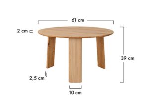 Miniaturka 11 - Schemat wymiarów stolika kawowego okrągłego dębowego 61x39cm