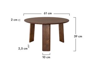 Miniaturka 10 - Schemat wymiarów stolika kawowego okrągłego dębowego tabacco 61x39cm