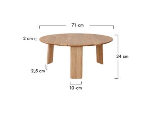 Miniaturka 9 - Schemat wymiarów stolika kawowego okrągłego dębowego 71x34cm