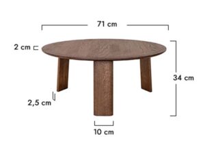 Miniaturka 10 - Schemat wymiarów stolika kawowego okrągłego dębowego tabacco 71x34cm