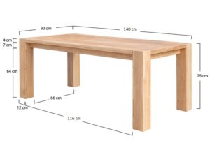 Miniaturka 14 - Schemat wymiarów stołu drewnianego dębowego jasnego 90x140x75cm