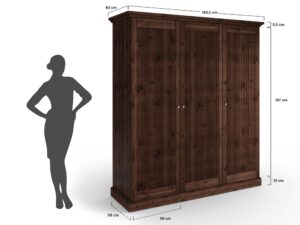 Miniaturka 11 - Schemat wymiarów szafy trójdrzwiowej drewnianej ciemnobrązowej 188,5x63x197cm