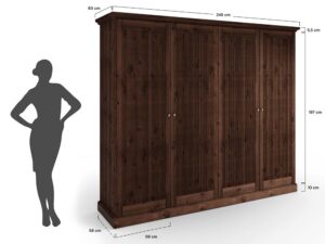Miniaturka 9 - Schemat wymiarów szafy czterodrzwiowej drewnianej ciemnobrązowej 248x63x197cm