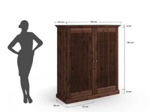 Miniaturka 12 - Schemat wymiarów szafki dwudrzwiowej drewnianej ciemnobrązowej 129x54x135cm