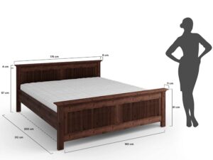 Miniaturka 10 - Schemat wymiarów łóżka drewnianego ciemnobrązowego z ryflowanymi panelami 176x212x87cm