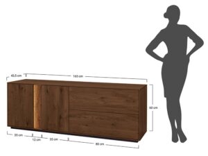 Miniaturka 1 - Schemat wymiarów komody tabacco z drzwiami i szufladami 165x43.5x60cm