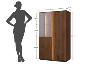 Miniaturka 18 - Schemat wymiarów witryny tabacco dębowej z sylwetką 85x37x140cm