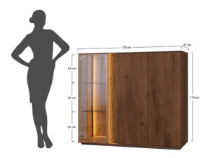 Miniaturka 17 - Detal zawiasu drzwi szklanych highboardu tabacco z blatem dębowym