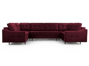 Miniaturka 1 - Narożnik tapicerowany bordowy welurowy w kształcie U z pikowanym oparciem