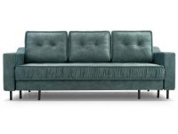 Sofa tapicerowana w kolorze morskim z trzema poduszkami oparcia