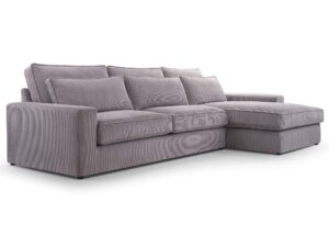 Miniaturka 8 - Narożnik sztruksowy szary z prawą ottomaną i miękkimi poduszkami