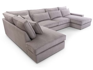 Miniaturka 11 - Modułowy narożnik sztruksowy szary w kształcie U z pufami