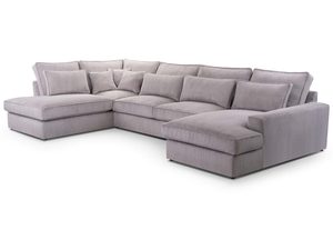 Miniaturka 10 - Narożnik w kształcie U szary sztruksowy z dwiema szezlongami