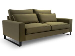 Miniaturka 4 - Sofa dwuosobowa oliwkowa welurowa z poduszkami na metalowych nogach