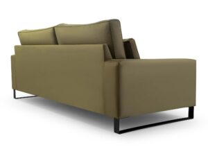 Miniaturka 6 - Sofa oliwkowa welurowa konstrukcja oparcia od tyłu z poduszkami