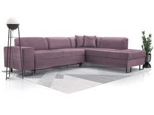 Miniaturka 12 - Różowy narożnik tapicerowany w kształcie L z poduszkami aranżacja